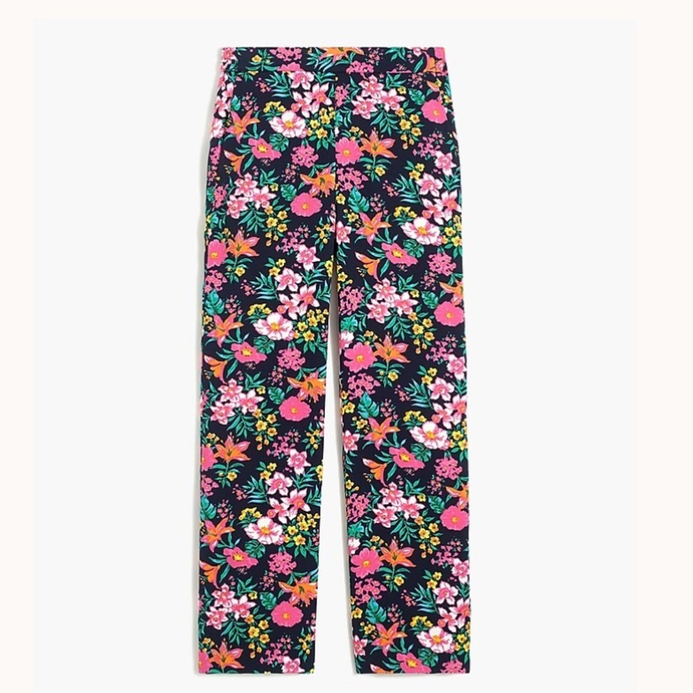 J. Crew Floral Wide Leg Pants - Black, Pink, Green